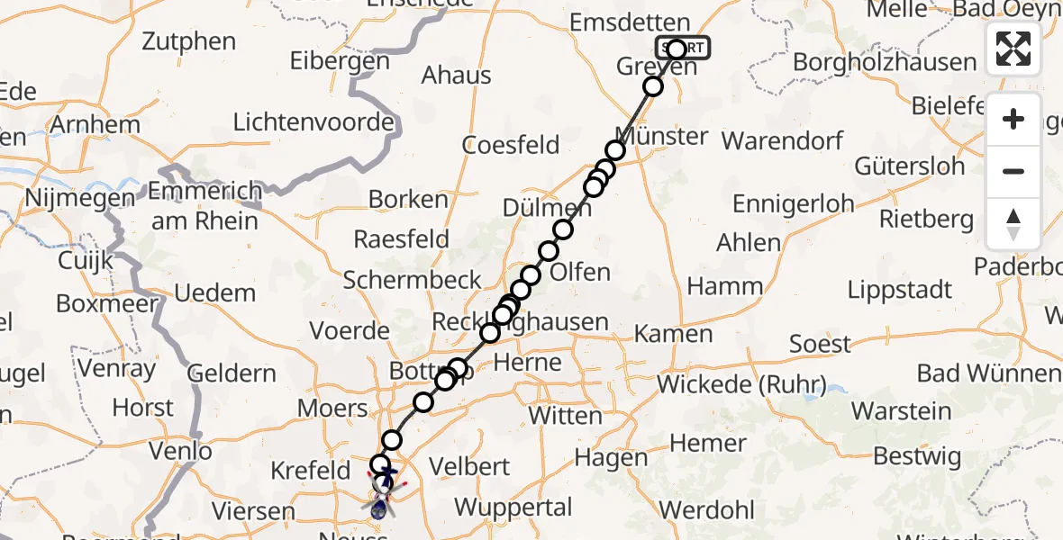 Flugroute Polizeihubschrauber Münster Osnabrück Flughafen - Düsseldorf Flughafen, 22 Juli 2026, 10:33