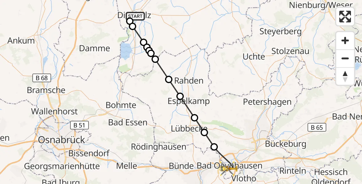 Flugroute Rettungshubschrauber Diepholz - Bad Oeynhausen, 22 Juli 2026, 10:42