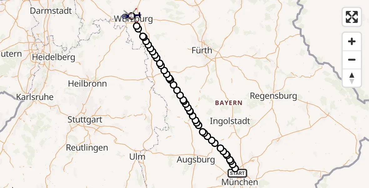 Flugroute Polizeihubschrauber Oberschleißheim - Würzburg, 22 Juli 2026, 10:48