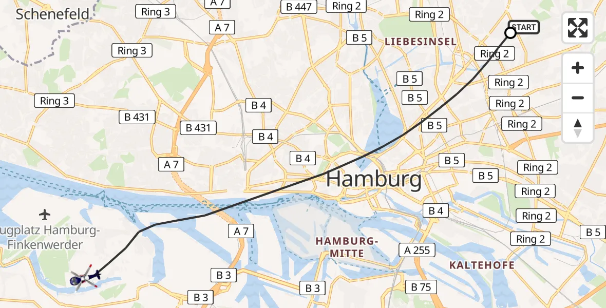 Flugroute Polizeihubschrauber Hamburg Military Hospital - Hamburg, 22 Juli 2026, 10:51