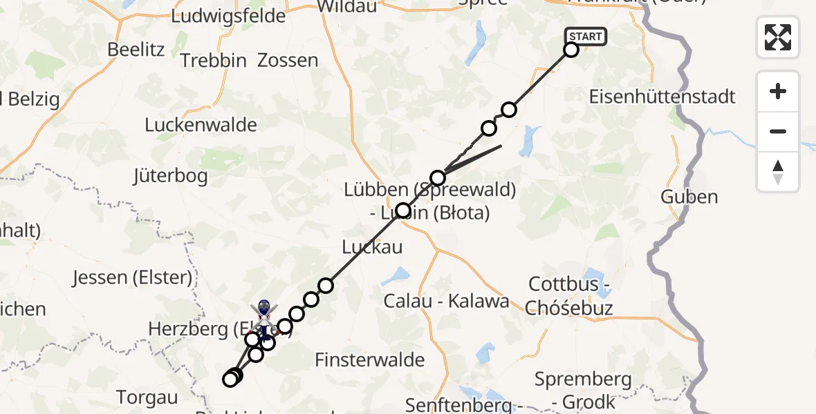 Flugroute Polizeihubschrauber Müllrose - Schlieben, 22 Juli 2026, 11:04