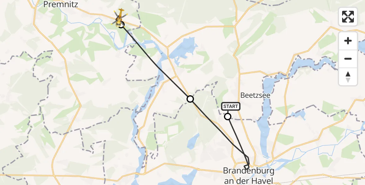 Flugroute Rettungshubschrauber Beetzsee - Premnitz, 22 Juli 2026, 11:14