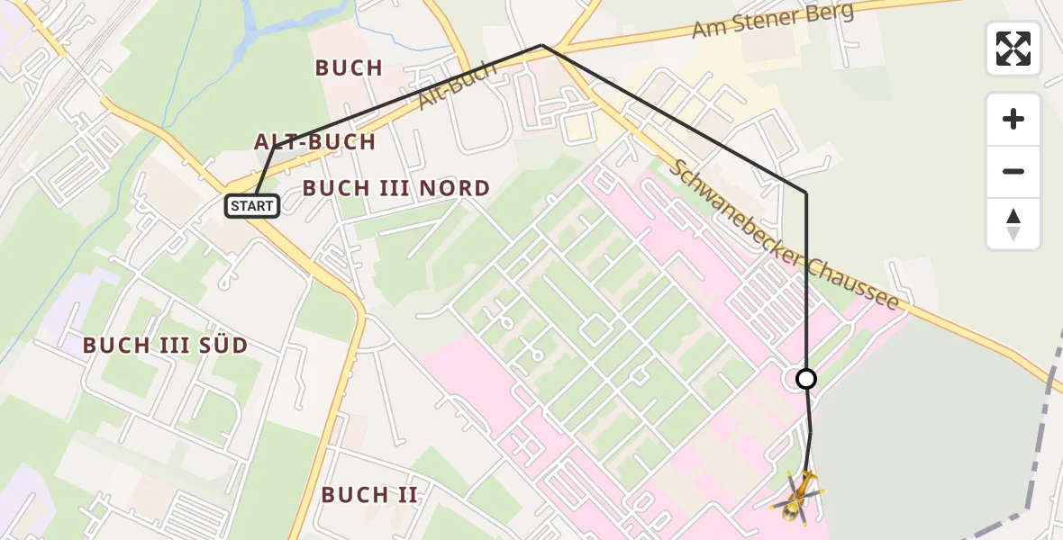 Flugroute Rettungshubschrauber Berlin - Helios Clinic Berlin-Buch, 22 Juli 2026, 11:22