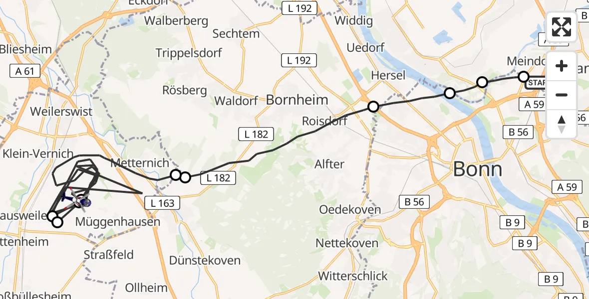 Flugroute Polizeihubschrauber Sankt Augustin - Weilerswist UL, 22 Juli 2026, 11:24