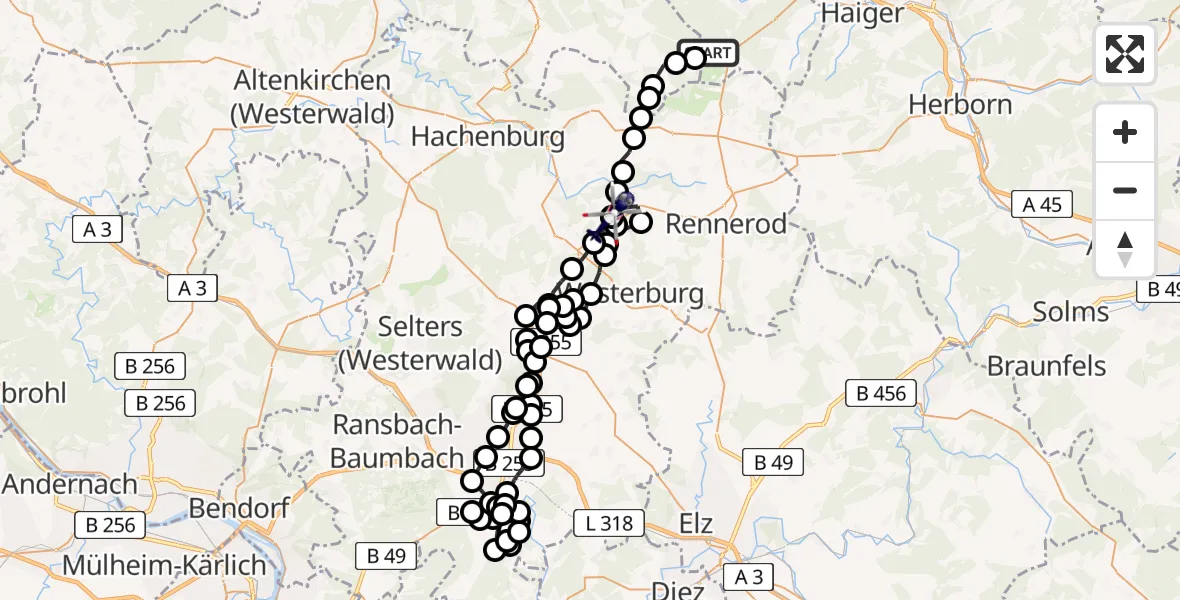 Flugroute Polizeihubschrauber Burbach - Dreisbach, 22 Juli 2026, 11:29