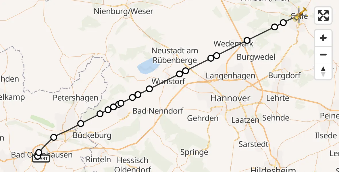 Flugroute Rettungshubschrauber Bad Oeynhausen - Celle, 22 Juli 2026, 11:45