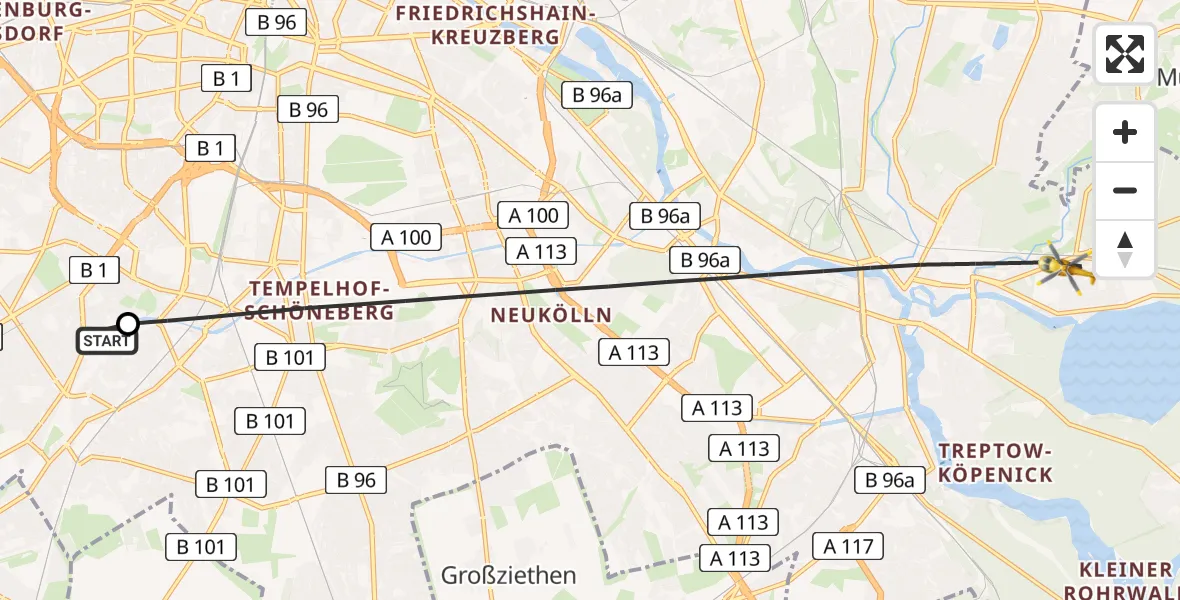 Flugroute Rettungshubschrauber Charité Clinic Benjamin Franklin Campus - Berlin, 22 Juli 2026, 11:45