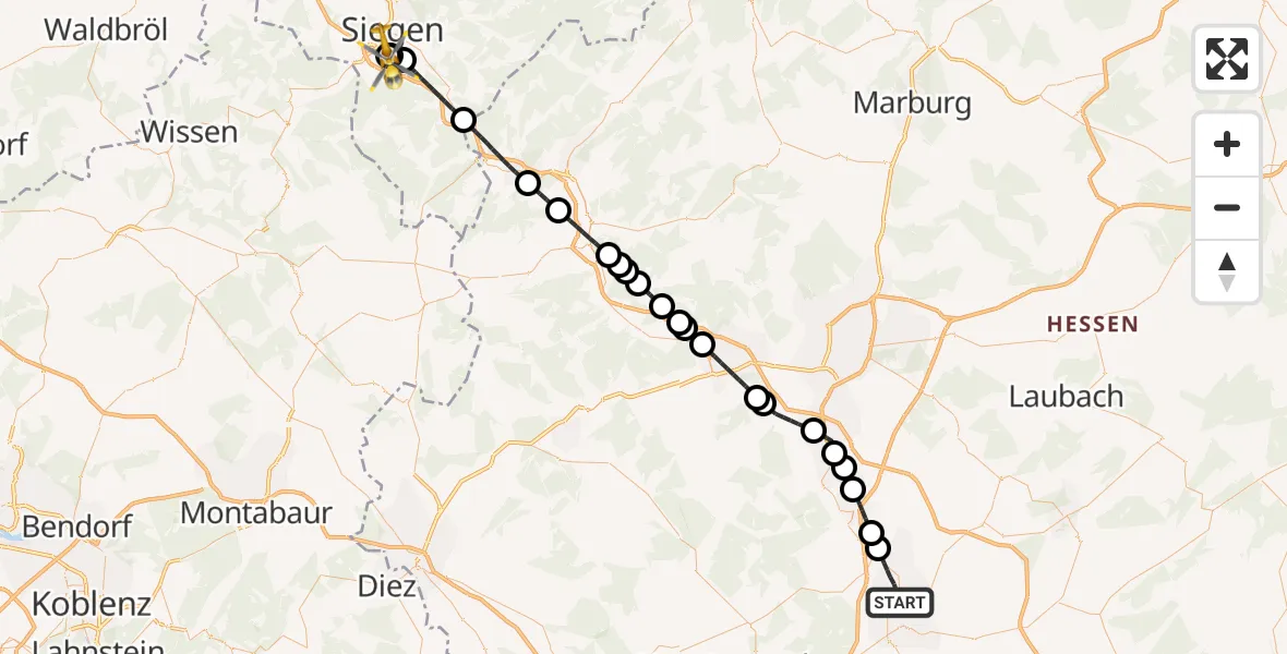 Flugroute Rettungshubschrauber Bad Nauheim - Evangelisches Jung-Stilling Hospital, 22 Juli 2026, 11:47