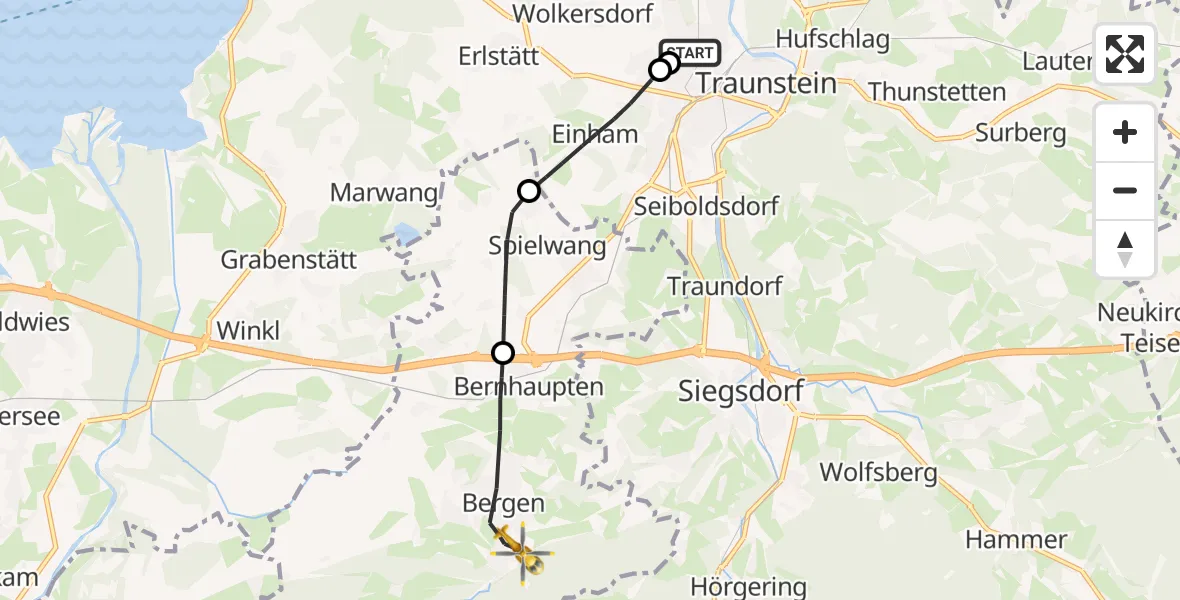Flugroute Rettungshubschrauber Traunstein Hospital - Bergen, 22 Juli 2026, 11:49