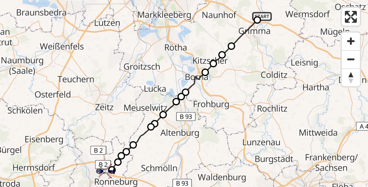 Flugroute Polizeihubschrauber Trebsen/Mulde - Gera, 22 Juli 2026, 11:51