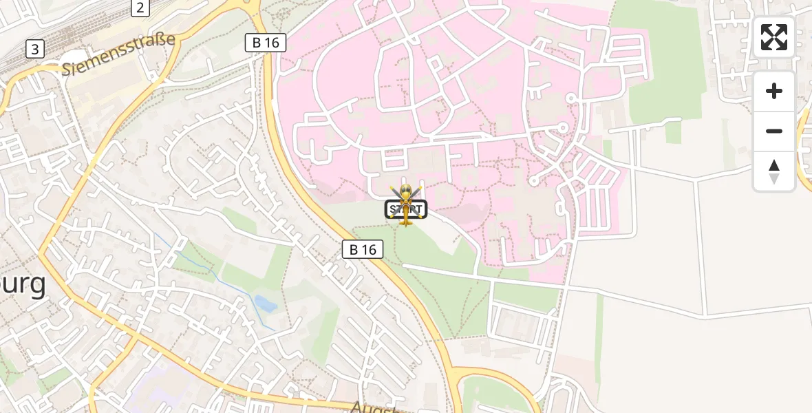 Flugroute Rettungshubschrauber Günzburg Hospital - Günzburg Hospital, 22 Juli 2026, 11:51
