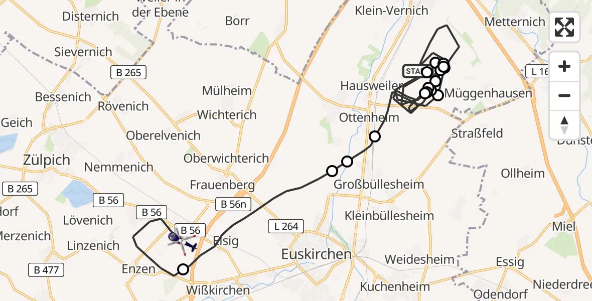 Flugroute Polizeihubschrauber Weilerswist - Zülpich, 22 Juli 2026, 11:53