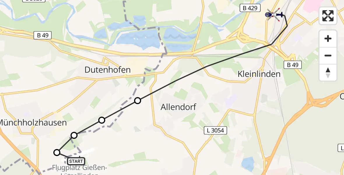 Flugroute Polizeihubschrauber Gießen-Lützellinden Flugplatz - Gießen, 22 Juli 2026, 12:03