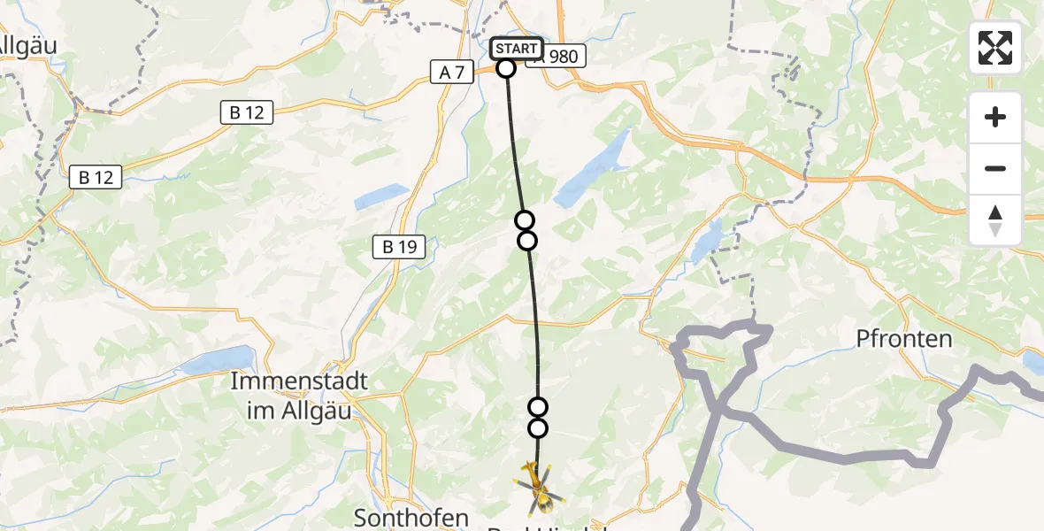 Flugroute Rettungshubschrauber Kempten-Durach Flugplatz - Bad Hindelang, 22 Juli 2026, 12:04