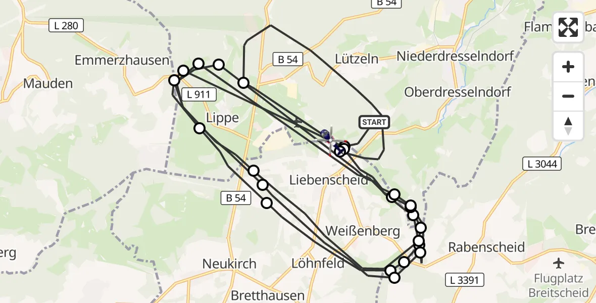 Flugroute Polizeihubschrauber Burbach - Siegerland Flughafen, 22 Juli 2026, 12:05