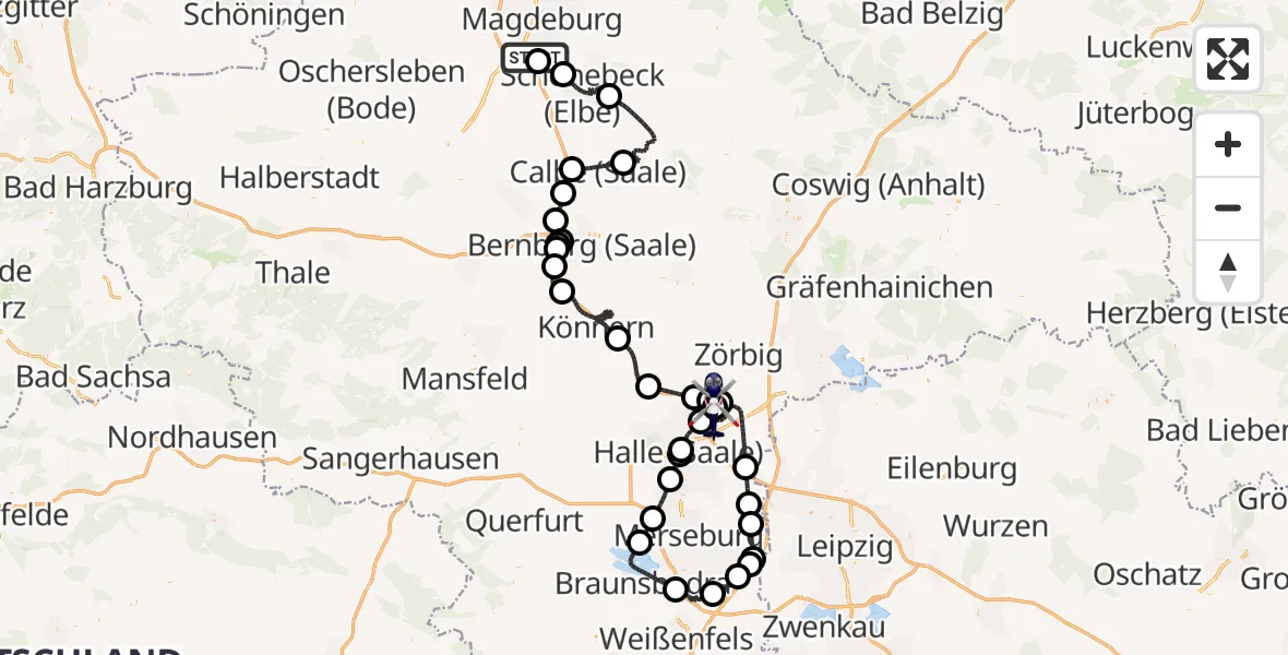 Flugroute Polizeihubschrauber Magdeburg City Flugplatz - Halle-Oppin Flugplatz, 22 Juli 2026, 12:16