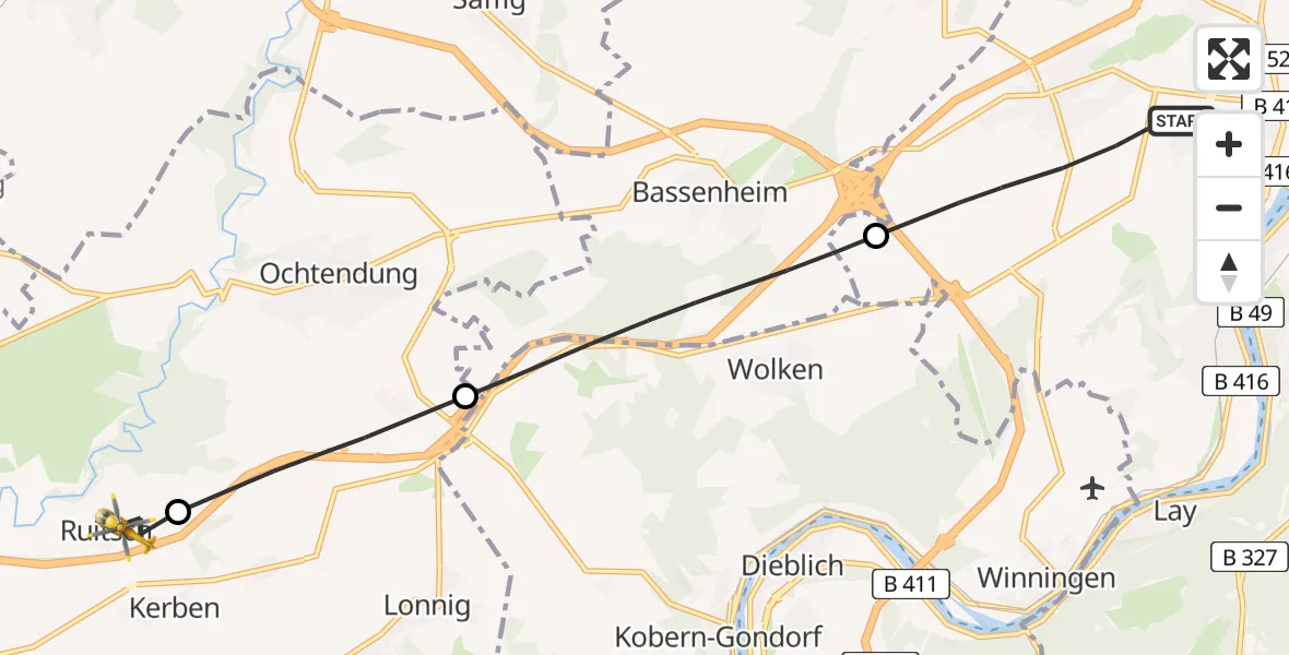 Flugroute Rettungshubschrauber Koblenz - Polch, 22 Juli 2026, 12:33