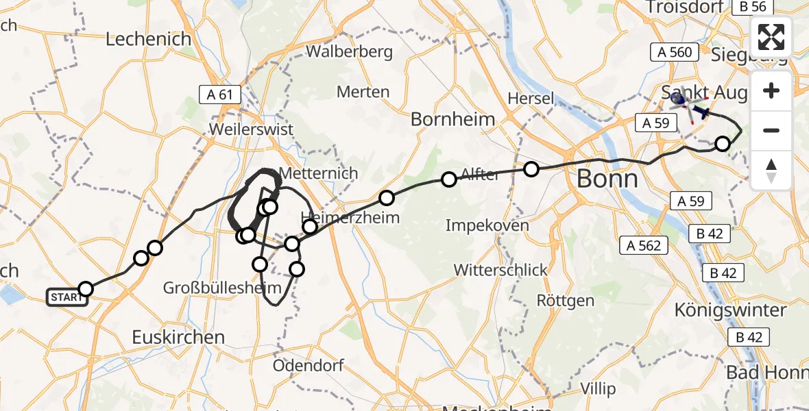 Flugroute Polizeihubschrauber Zülpich - Bonn-Hangelar Flugplatz, 22 Juli 2026, 12:37