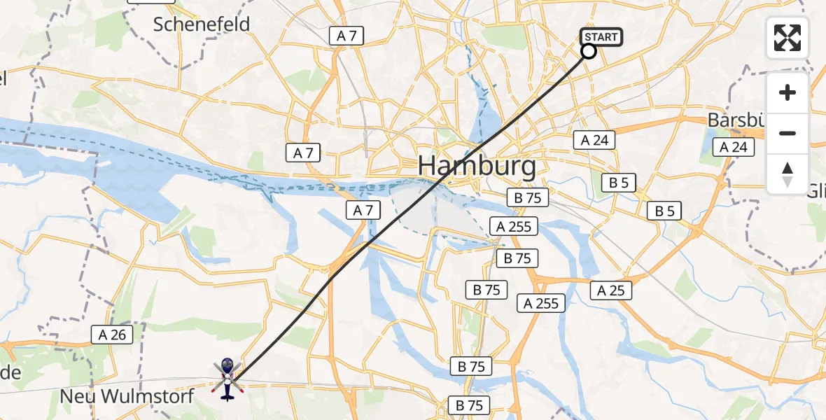 Flugroute Polizeihubschrauber Hamburg Military Hospital - Hamburg, 22 Juli 2026, 12:38