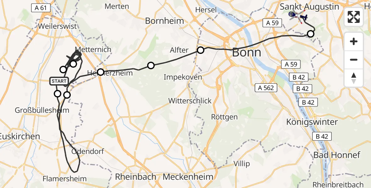 Flugroute Polizeihubschrauber Weilerswist - Sankt Augustin, 22 Juli 2026, 12:54
