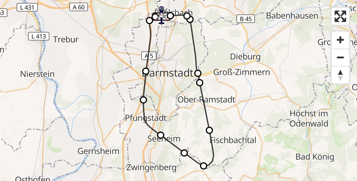 Flugroute Polizeihubschrauber Flughafen Frankfurt-Egelsbach - Flughafen Frankfurt-Egelsbach, 22 Juli 2026, 12:56