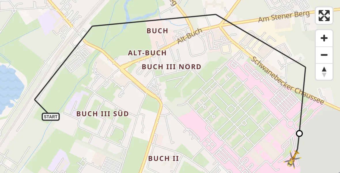 Flugroute Rettungshubschrauber Berlin - Helios Clinic Berlin-Buch, 22 Juli 2026, 13:00
