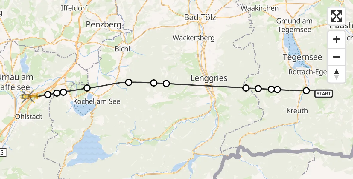 Flugroute Rettungshubschrauber Rottach-Egern - Ohlstadt Flugplatz, 22 Juli 2026, 13:04