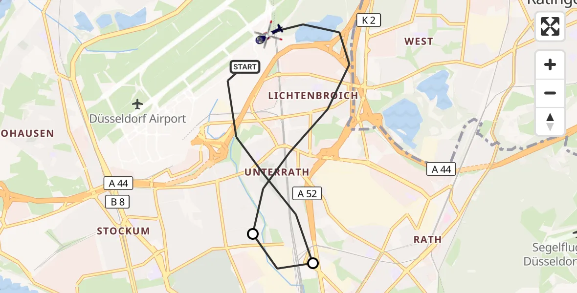 Flugroute Polizeihubschrauber Düsseldorf Flughafen - Düsseldorf Flughafen, 22 Juli 2026, 13:12