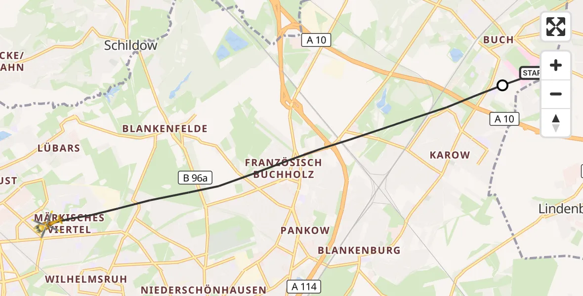 Flugroute Rettungshubschrauber Helios Clinic Berlin-Buch - Berlin, 22 Juli 2026, 13:14