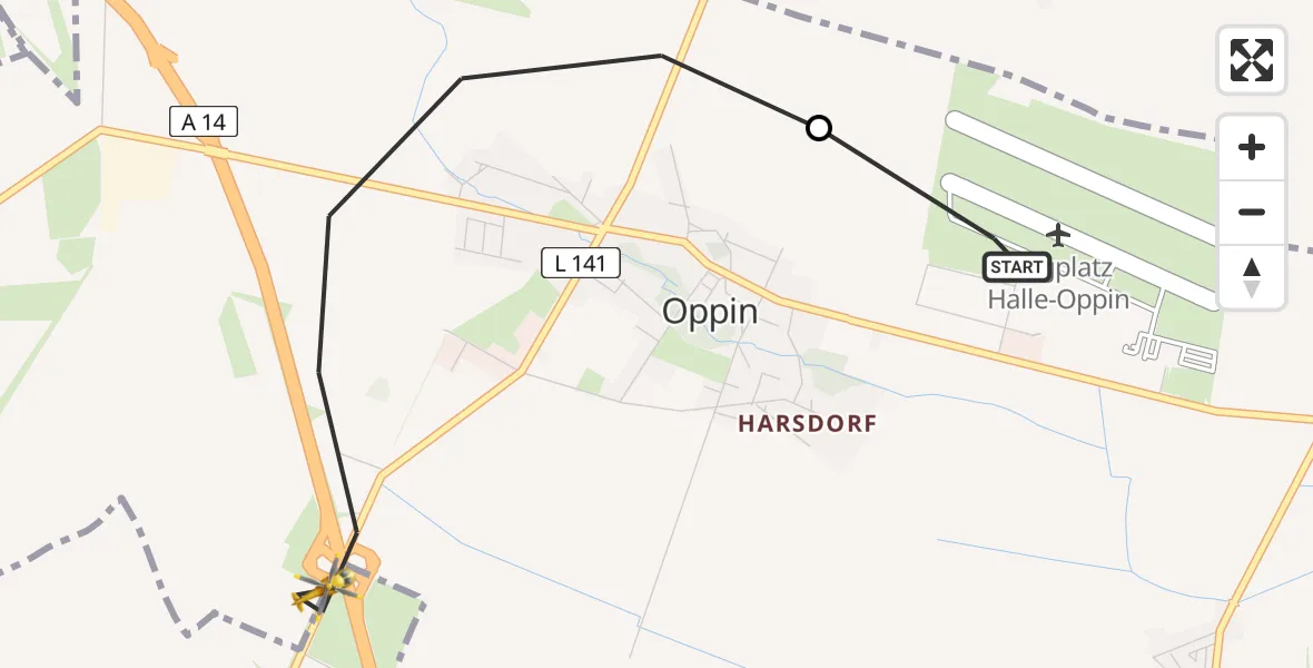 Flugroute Rettungshubschrauber Halle-Oppin Flugplatz - Landsberg, 22 Juli 2026, 13:16