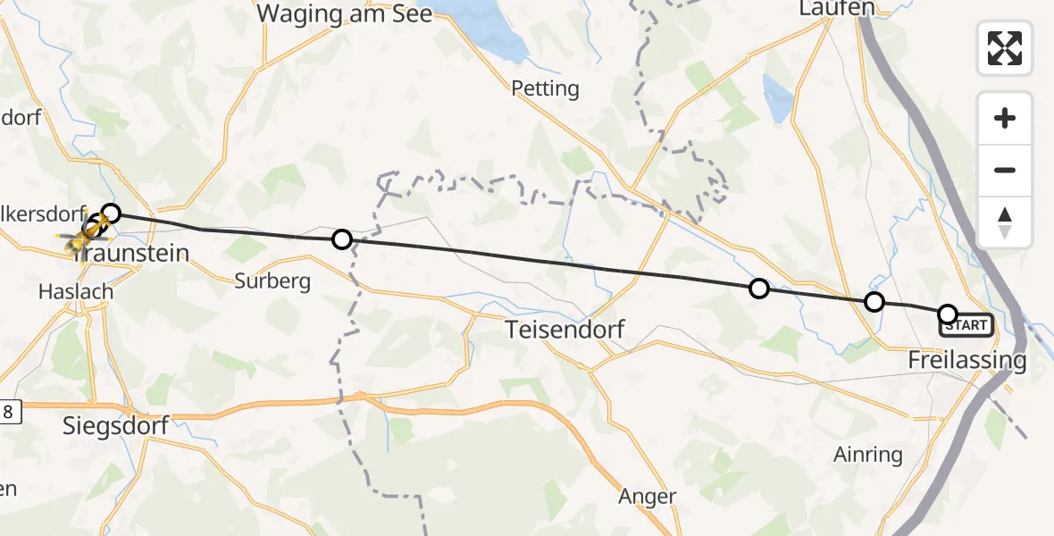 Flugroute Rettungshubschrauber Freilassing Hospital - Traunstein Hospital, 22 Juli 2026, 13:27