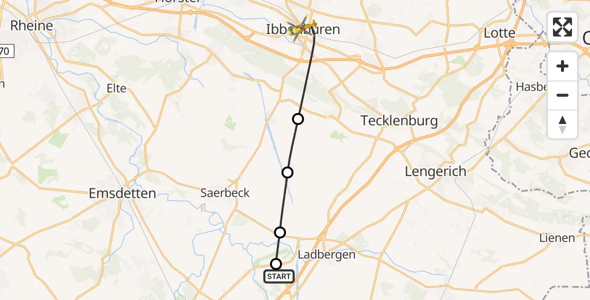 Flugroute Ambulanzhubschrauber Christoph  Westfalen-ADAC - Ibbenbüren, 22 Juli 2026, 13:32