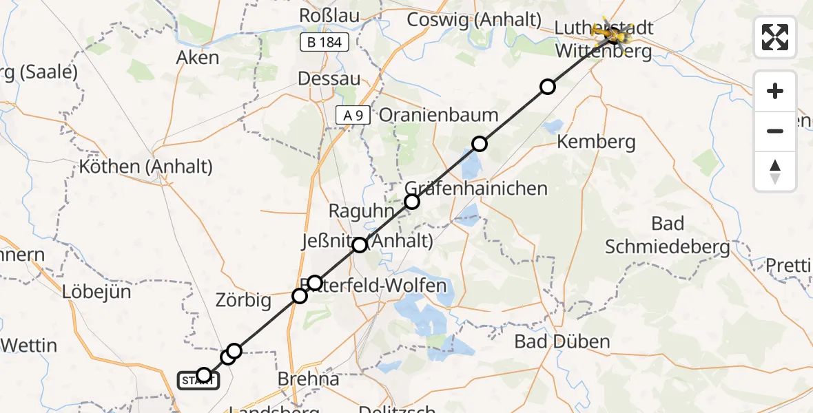 Flugroute Rettungshubschrauber Landsberg - Paul-Gerhardt-Stift Evangelical Hospital, 22 Juli 2026, 14:02