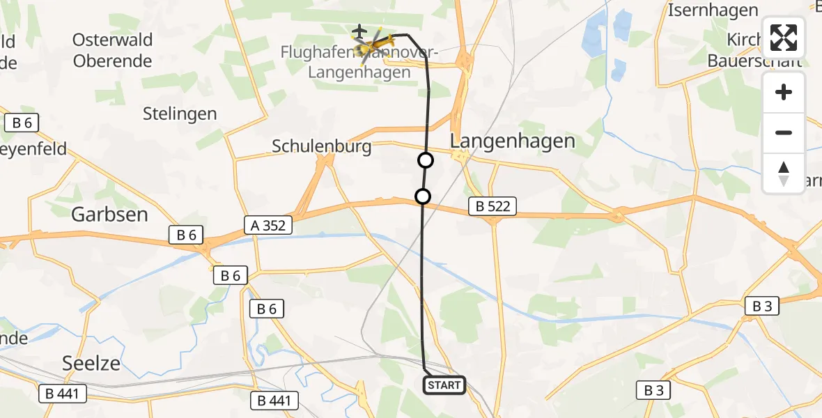 Flugroute Rettungshubschrauber Hannover - Flughafen Hannover, 22 Juli 2026, 14:05