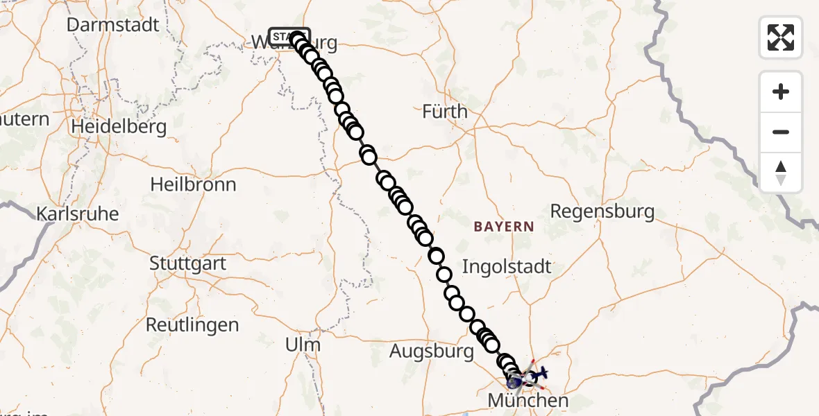 Flugroute Polizeihubschrauber Würzburg - Oberschleißheim, 22 Juli 2026, 14:09
