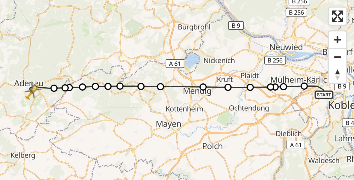 Flugroute Rettungshubschrauber Koblenz - Adenau, 22 Juli 2026, 14:11
