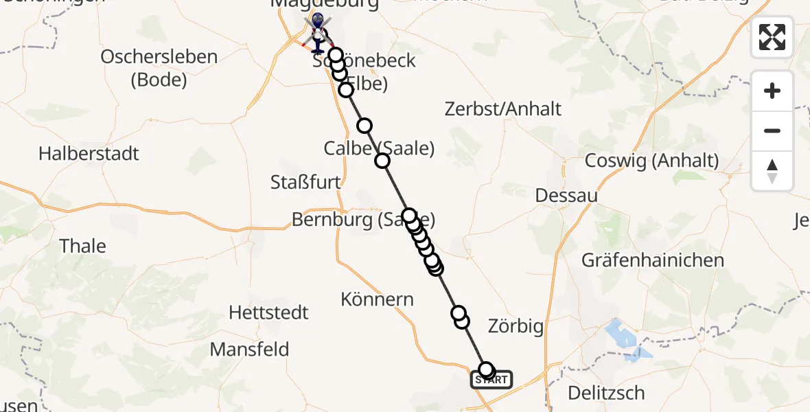 Flugroute Polizeihubschrauber Halle-Oppin Flugplatz - Magdeburg City Flugplatz, 22 Juli 2026, 14:14