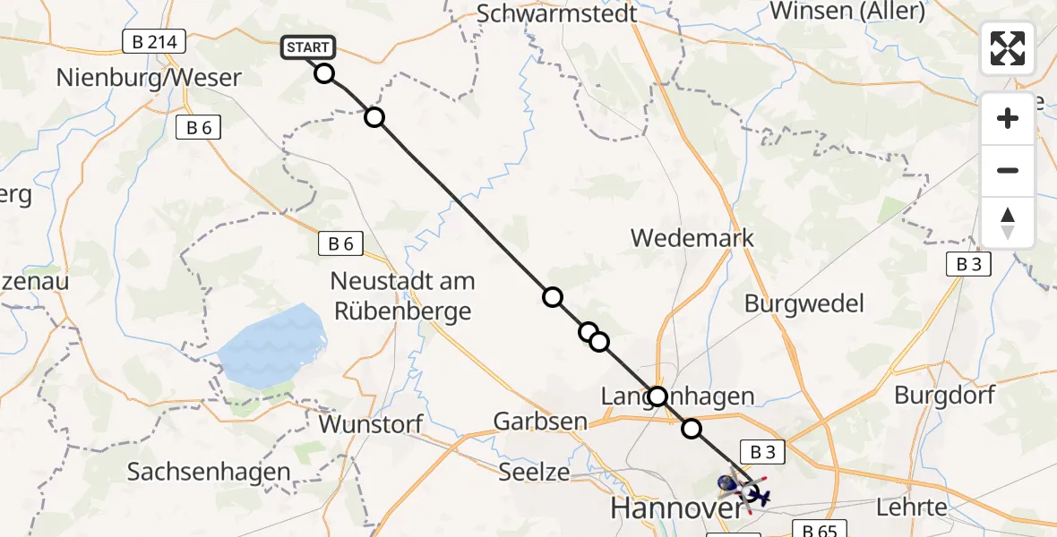 Flugroute Polizeihubschrauber Steimbke - Hannover Luftrettung Hubschrauberlandeplatz (Christoph 4), 22 Juli 2026, 14:18