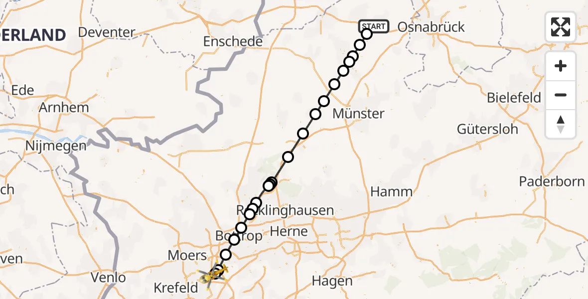 Flugroute Ambulanzhubschrauber Ibbenbüren - Duisburg Air Rescue Hubschrauberlandeplatz (Christoph 9), 22 Juli 2026, 14:20