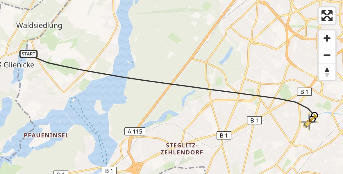 Flugroute Rettungshubschrauber Berlin - Charité Clinic Benjamin Franklin Campus, 22 Juli 2026, 14:22