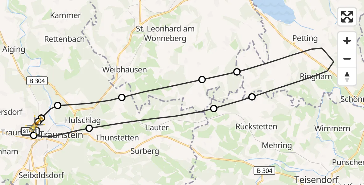 Flugroute Rettungshubschrauber Traunstein Hospital - Traunstein Hospital, 22 Juli 2026, 14:25