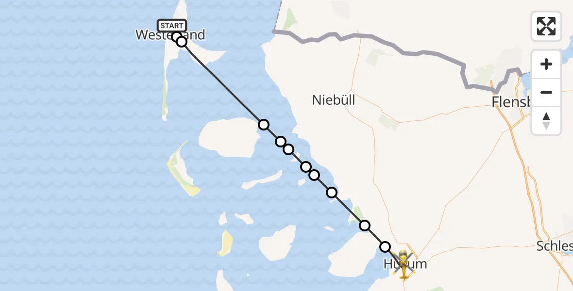 Flugroute Rettungshubschrauber Sylt - Husum, 22 Juli 2026, 14:30