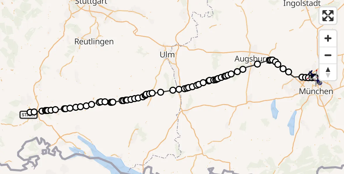 Flugroute Polizeihubschrauber Donaueschingen-Villingen Flugplatz - Oberschleißheim, 22 Juli 2026, 14:33