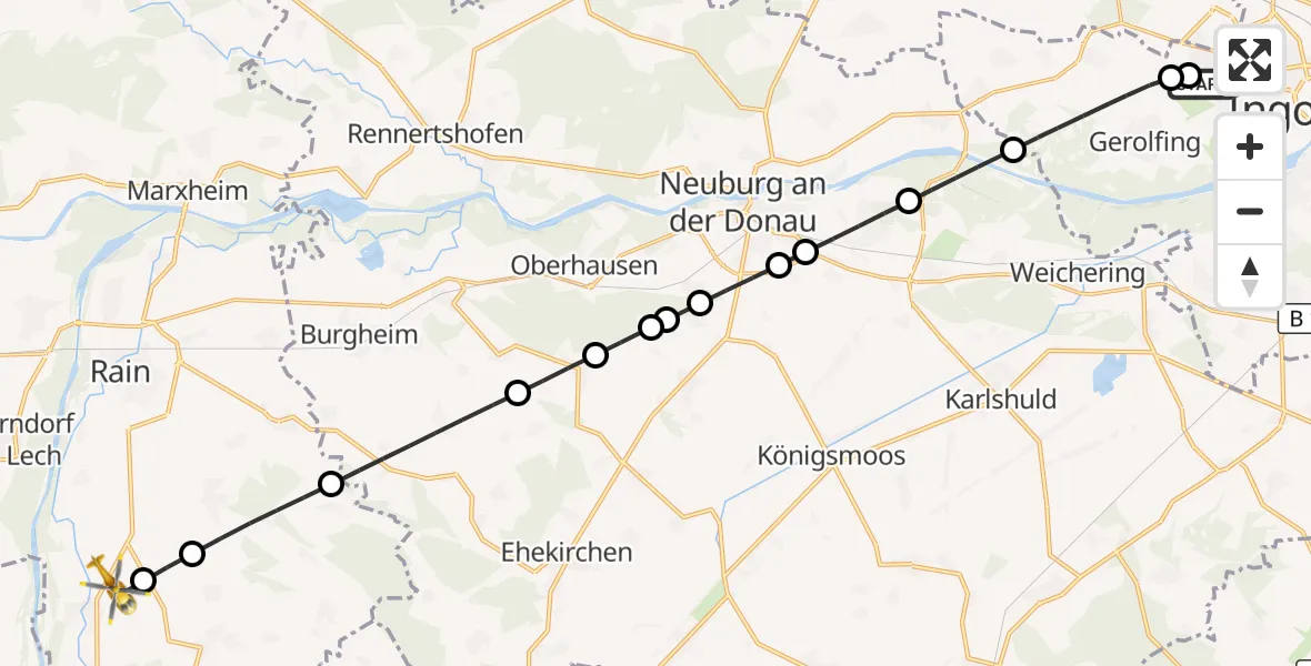 Flugroute Rettungshubschrauber Ingolstadt Hospital - Münster, 22 Juli 2026, 14:42