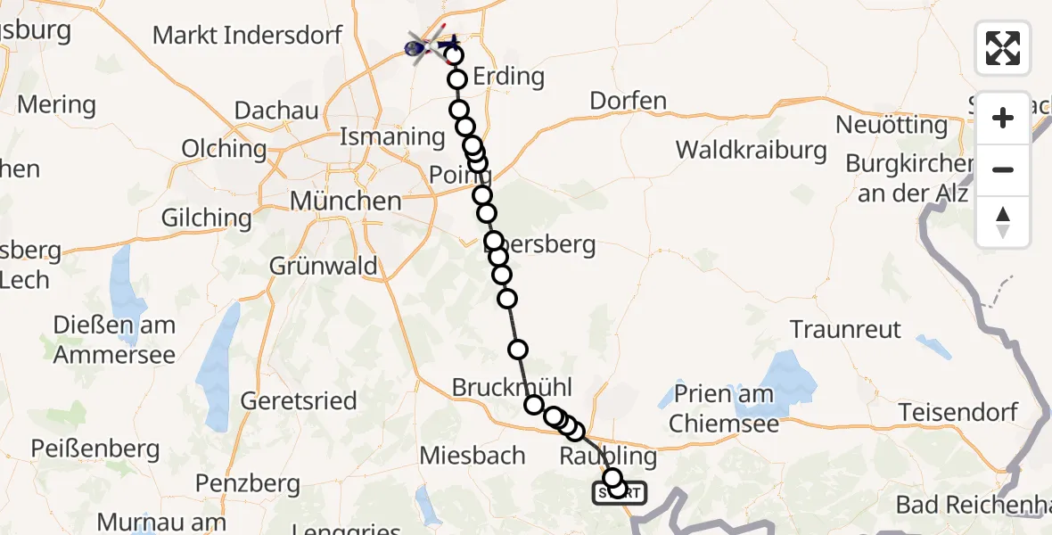 Flugroute Polizeihubschrauber Flintsbach a.Inn - München Flughafen, 22 Juli 2026, 14:49
