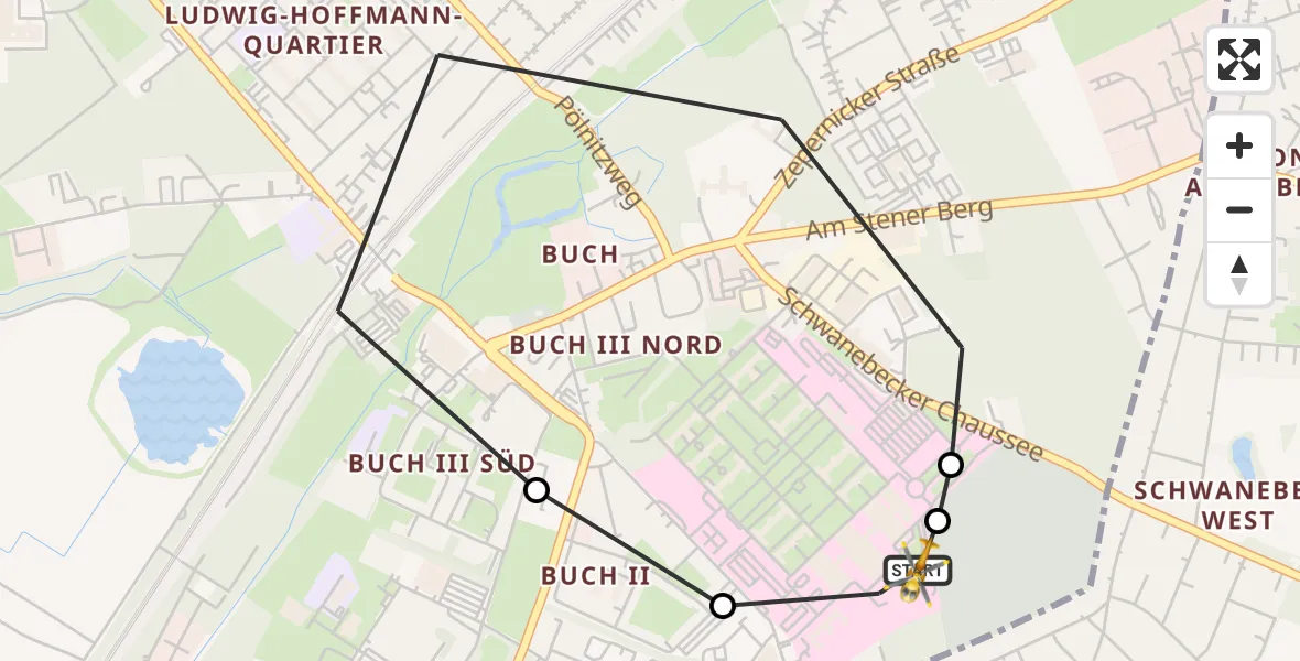 Flugroute Rettungshubschrauber Helios Clinic Berlin-Buch - Helios Clinic Berlin-Buch, 22 Juli 2026, 14:50