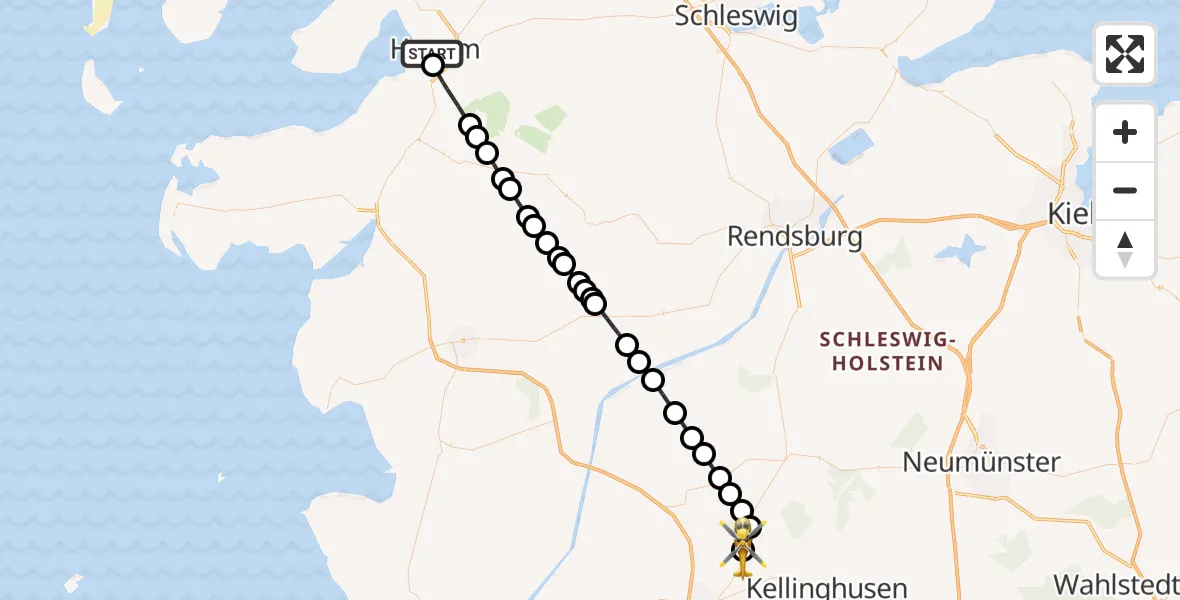 Flugroute Rettungshubschrauber Husum - Itzehoe Hungriger Wolf Flugplatz, 22 Juli 2026, 15:11