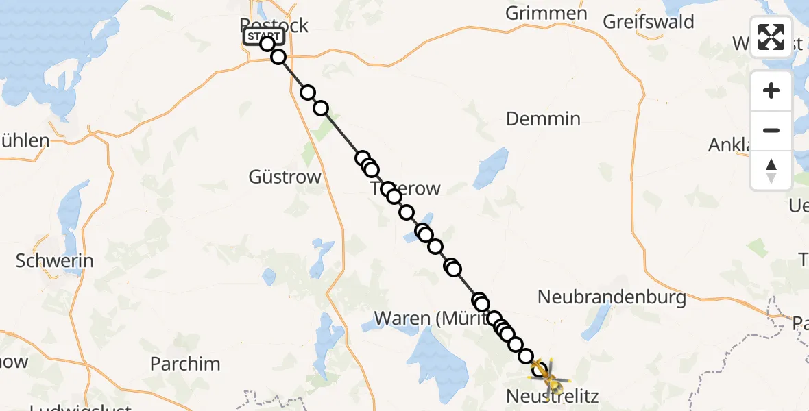 Flugroute Rettungshubschrauber Rostock - Neustrelitz, 22 Juli 2026, 15:15