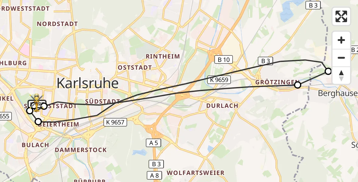 Flugroute Ambulanzhubschrauber Sankt Vincentius Hospital - Sankt Vincentius Hospital, 22 Juli 2026, 15:27