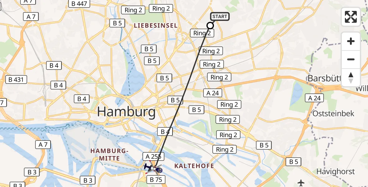 Flugroute Polizeihubschrauber Hamburg Military Hospital - Hamburg, 22 Juli 2026, 15:27